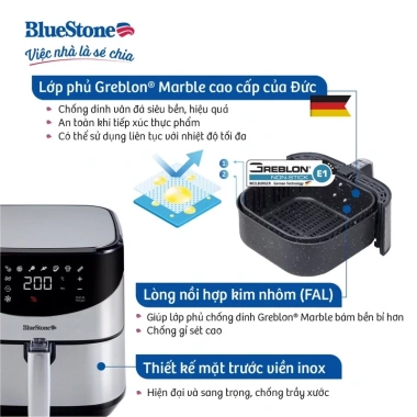 Nồi Chiên Không Dầu Bluestone AFB-5.880 5.5L Chống Dính Greblon Khử Khuẩn 3 Phút - Chính Hãng