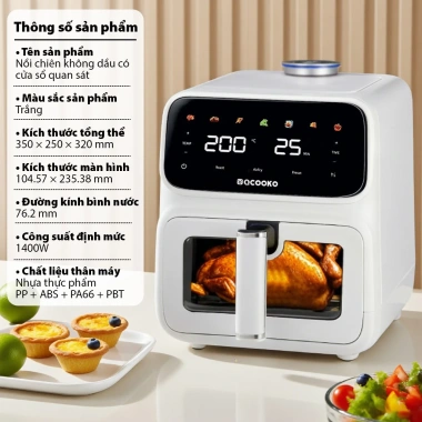 Nồi chiên không dầu Camel 6L 1.200W 3s nóng nhanh mặt thủy tinh - Bảo hành 12 tháng