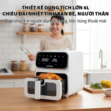 Nồi chiên không dầu Camel 6L 1.200W 3s nóng nhanh mặt thủy tinh - Bảo hành 12 tháng