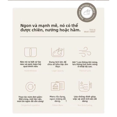 Nồi chiên không dầu Camel 6L thông minh - Đa chức năng, lò nướng điện không khói, dung tích lớn, giá ưu đãi 531.300đ 9