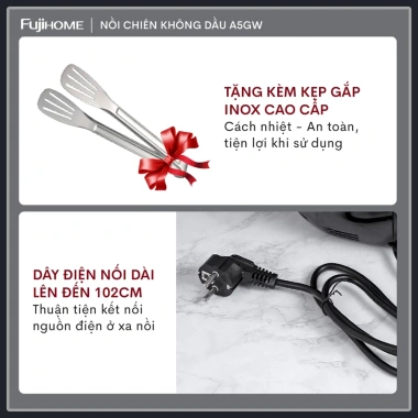 Nồi chiên không dầu FUJIHOME 4.5L‑12L tự ngắt, chống dính, kèm kẹp gắp thực phẩm – Giá ưu đãi 747.000₫ 5 Nồi chiên không dầu FUJIHOME 4.5L‑12L tự ngắt, chống dính, kèm kẹp gắp thực phẩm – Giá ưu đãi 747.000₫ 5