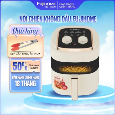 Nồi chiên không dầu Fujihome 5.5L 1.600W - Không hơi nước, tự ngắt, kèm gắp, 747.000₫