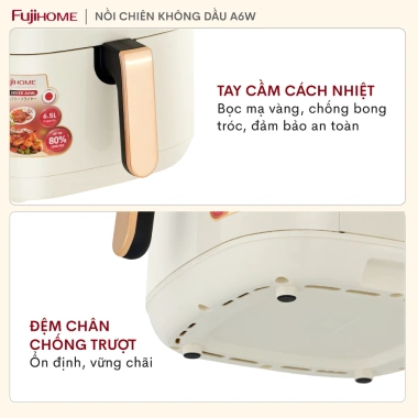 Nồi chiên không dầu Fujihome 6.5L 1.600W, chống dính, tự ngắt, tặng kẹp - 747.000đ