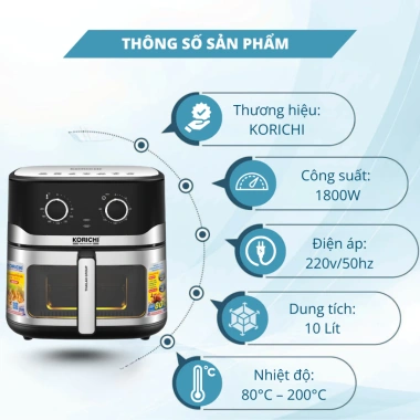 Nồi chiên không dầu KORICHI KRC-6.510 10L 1.800W - 2 núm xoay, thiết kế hiện đại, 1.534.000 VND 2