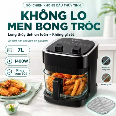 Nồi chiên không dầu Mishio MK373 7L lòng thuỷ tinh không rỉ sét, bảo hành 14 tháng - 899.000 2