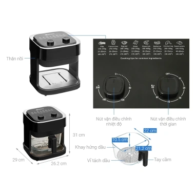 Nồi chiên không dầu Mishio MK373 7L lòng thuỷ tinh không rỉ sét, bảo hành 14 tháng - 899.000 8