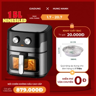 Nồi chiên không dầu Nineshield 15L khoang kính, bảo hành 12 tháng, giá 515.000₫