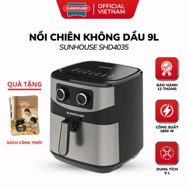 Nồi chiên không dầu NMC SUNHOUSE SHD4.035 9L 1.800W - Bảo hành 1 năm, núm xoay, giá ưu đãi 1.559.000₫