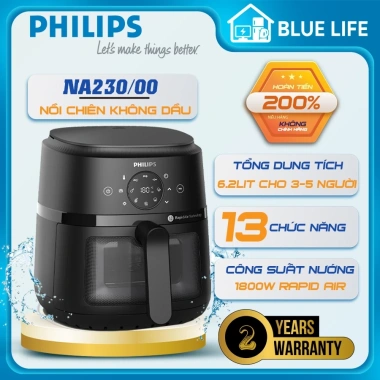 Nồi chiên không dầu Philips NA230/00 6.2L mặt kính 1.700W - Hàng chính hãng, giảm 1,89tr