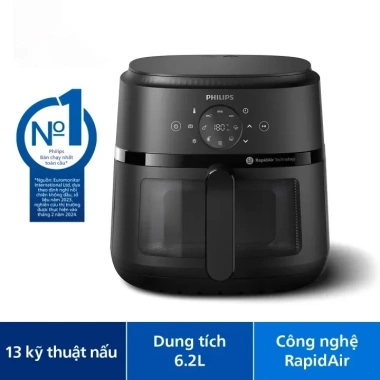 Nồi chiên không dầu Philips NA230/00 6.2L mặt kính 1.700W - Hàng chính hãng, giảm 1,89tr