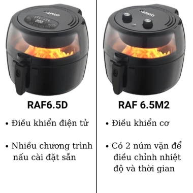 Nồi chiên không dầu Rapido Inverter 6.5L nắp kính, lưỡi đảo tự động, lon nội inox, bảo hành 1 năm - Giá ưu đãi 1,286,986₫