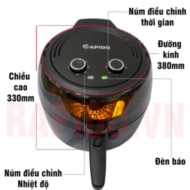 Nồi chiên không dầu Rapido Inverter 6.5L nắp kính, lưỡi đảo tự động, lon nội inox, bảo hành 1 năm - Giá ưu đãi 1,286,986₫ 2