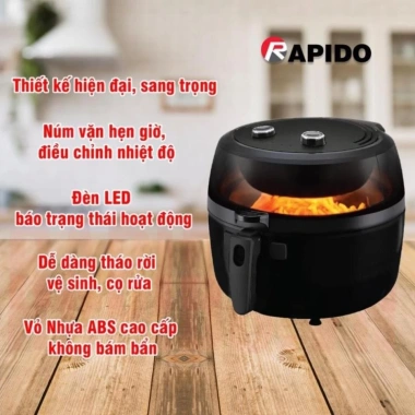 Nồi chiên không dầu Rapido Inverter 6.5L nắp kính, lưỡi đảo tự động, lon nội inox, bảo hành 1 năm - Giá ưu đãi 1,286,986₫ 5