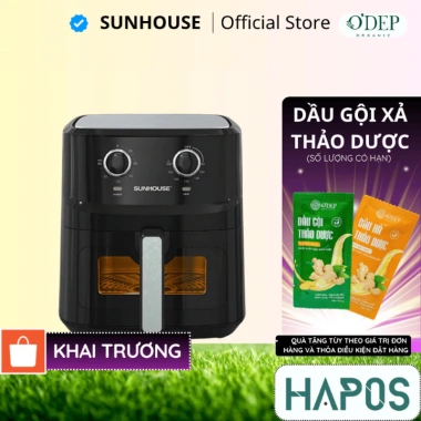 Nồi chiên không dầu Sunhouse 6.5L SHD4.030 RapidAir giảm tới 80% dầu mỡ, khoang chiên trong suốt, HAPOS HSA