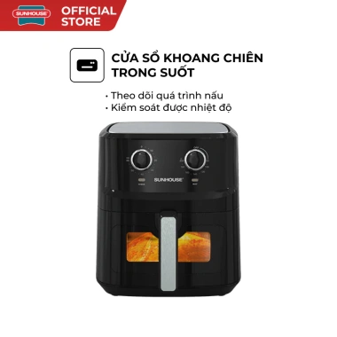 Nồi chiên không dầu Sunhouse 6.5L SHD4.030 RapidAir giảm tới 80% dầu mỡ, khoang chiên trong suốt, HAPOS HSA