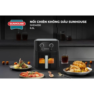 Nồi chiên không dầu Sunhouse 6.5L SHD4.030 RapidAir giảm tới 80% dầu mỡ, khoang chiên trong suốt, HAPOS HSA