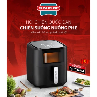 Nồi chiên không dầu Sunhouse 9L SHD4.089 - Cảm ứng, 8 chế độ, đèn quan sát, giá 1,5 triệu