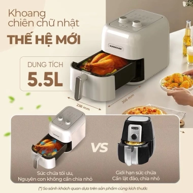 Nồi chiên không dầu Sunhouse SHD4.022 5.5L - Khoang lớn 3-6 người, Rapid Air, giảm còn 1,090,000₫