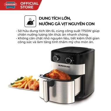 Nồi Chiên Không Dầu Sunhouse SHD4.026 1.750W 6.0l Bảo hành 12 tháng -1,149,000 VND 6 Nồi Chiên Không Dầu Sunhouse SHD4.026 1.750W 6.0l Bảo hành 12 tháng -1,149,000 VND 6