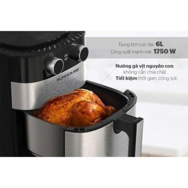 Nồi chiên không dầu SUNHOUSE SHD4.026 6.0L 1.750W - Núm cơ, nướng gà nguyên con