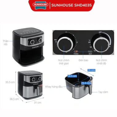 Nồi Chiên Không Dầu Sunhouse SHD4.030-4.039, Giá 1.099.000, Bảo Hành 12 Tháng