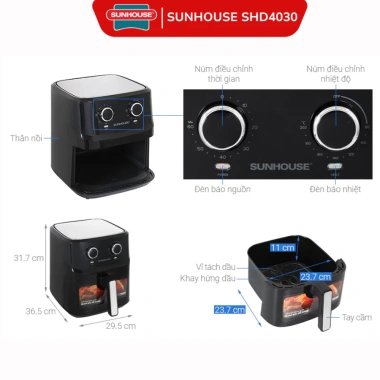 Nồi Chiên Không Dầu Sunhouse SHD4.030-4.039, Giá 1.099.000, Bảo Hành 12 Tháng