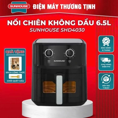 Nồi chiên không dầu Sunhouse SHD4.030 6.5L cửa kính - BH 12 tháng, kèm sách công thức & chổi quét dầu