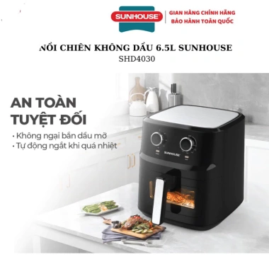 Nồi chiên không dầu Sunhouse SHD4.030 6.5L cửa kính - BH 12 tháng, kèm sách công thức & chổi quét dầu