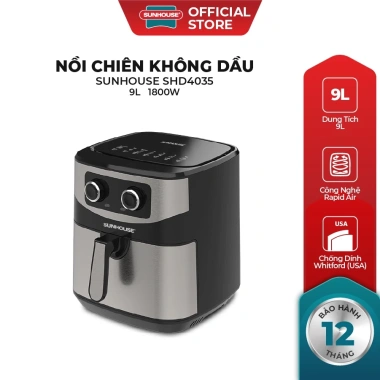 Nồi chiên không dầu Sunhouse SHD4.035 9L 1.800W - Núm xoay, tự ngắt quá tải - Giá 2,585,000₫