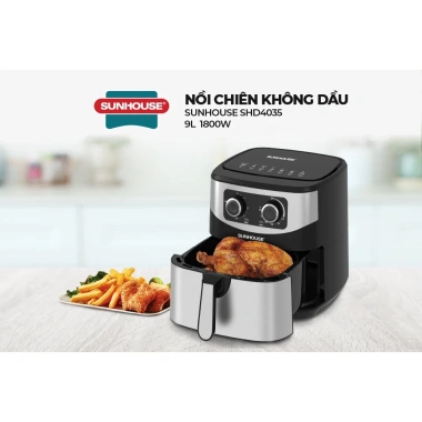 Nồi chiên không dầu Sunhouse SHD4.035 9L 1.800W - Núm xoay, tự ngắt quá tải - Giá 2,585,000₫