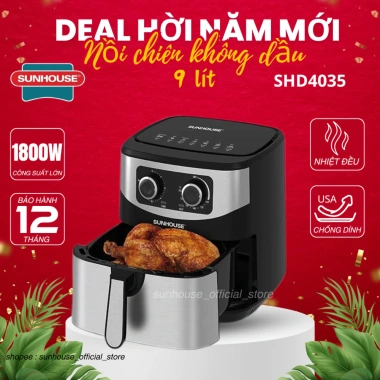 Nồi chiên không dầu Sunhouse SHD4.035 9L chiên nướng lượng lớn, giá 1.08 triệu