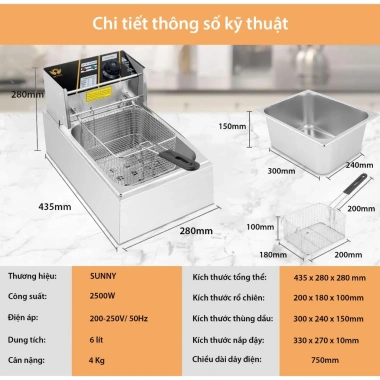 Nồi chiên nhúng điện đa năng chiên gà, khoai tây, thực phẩm - BH 12 tháng - 505k 3