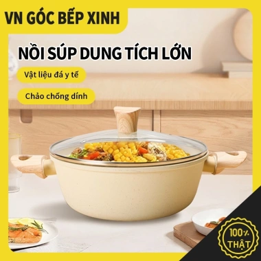 Nồi chống dính vân đá y tế 20-24cm, tay cầm chống nóng, nắp kính, dùng cho mọi bếp - 229.000 VND
