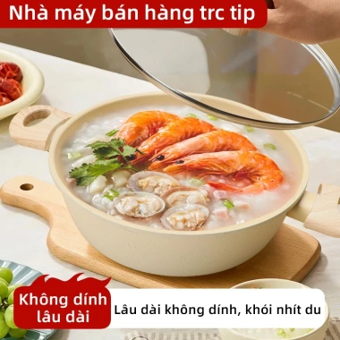 Nồi chống dính vân đá y tế 20-24cm, tay cầm chống nóng, nắp kính, dùng cho mọi bếp - 229.000 VND