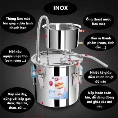 Nồi Chưng Cất Đa Năng Inox Mini 22L kèm Máy Bơm Chưng Cất Tinh Dầu, Nấu Rượu, Giá chỉ 1,375,000₫