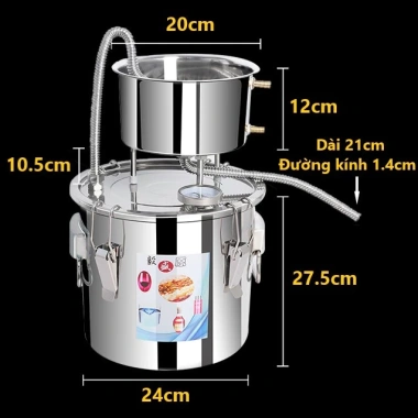 Nồi Chưng Cất Đa Năng Inox Mini 22L kèm Máy Bơm Chưng Cất Tinh Dầu, Nấu Rượu, Giá chỉ 1,375,000₫