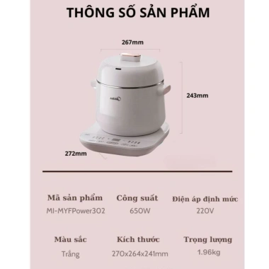Nồi Chưng Yến Midea MI-MYFPower302 - Thiết Kế Sang Trọng, 2 Lớp Chống Bỏng, Chưng Yến và Nấu Cháo, 1.455.000 VND 8