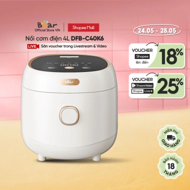 Nồi Cơm Điện Bear DFB-C40K6 1.5L (4L) - Tiết kiệm năng lượng, Nấu nhanh, BH 18 tháng, Giá 1.39 Triệu