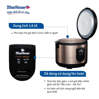 Nồi Cơm Điện Bluestone RCB-5.519 1.8L 700W - Bảo Hành 2 Năm, Giá 749.000₫
