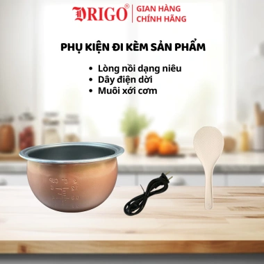 Nồi cơm điện DRIGO D9 1.8L - Lòng nồi dày dặn, bảo hành 12 tháng, giá ưu đãi 434.500₫