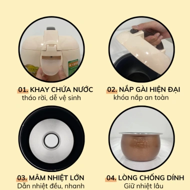 Nồi cơm điện Guckdo chính hãng mini, nấu nhanh, tiết kiệm cho sinh viên và gia đình