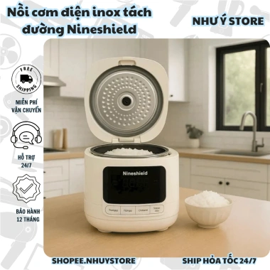 Nồi Cơm Điện Inox Nineshield 1.8L Tách Đường - Bảo Hành 12 Tháng, Giá 865.000₫