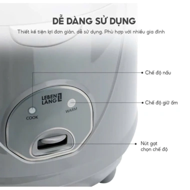Nồi cơm điện lebenlang LBL1.936 1,8L - Bảo hành 24 tháng, chính hãng, giá 599.000đ