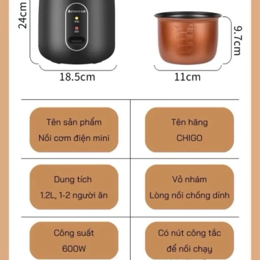 Nồi cơm điện mini 1,2L chống dính đa năng nấu cơm, cháo - Giá chỉ 259.000 VND