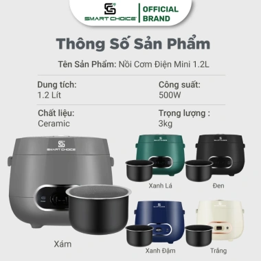 Nồi Cơm Điện Mini 1.2L SMARTCHOICE SCG-RC3.001 - Ceramic Chống Dính Siêu Bền, Giá 755.000₫