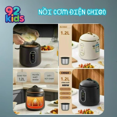 Nồi Cơm Điện Mini Chigo 1,2L Tráng Chống Dính - Đa Năng Nấu Hầm, Súp, Cháo cho 2 Người, Giá Ưu Đãi 199.000