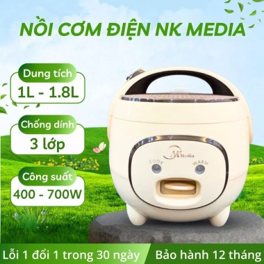 Nồi cơm điện mini NK MEDIA 1-1.8L - Tiết kiệm điện, đáy chống dính, bảo hành 12 tháng, chỉ 389.000đ