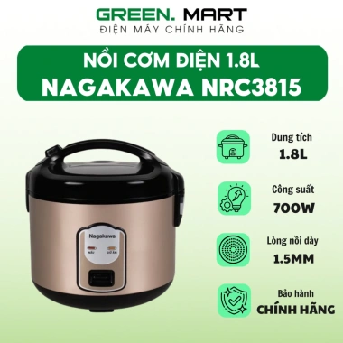 Nồi cơm điện Nagakawa NRC3.815 1.8L 700W nắp gài chống dính - Nấu cơm ngon, giá 705.000đ