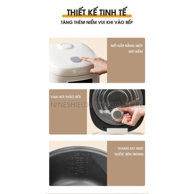 Nồi Cơm Điện Nineshield KB1.008M 1.8L Chống Dính, Giữ Ấm, Nấu Nhanh, Tiết Kiệm, Giá 929k
