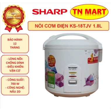 Nồi cơm điện Sharp KS-18TJV 1.8L 700W - Cam kết chính hãng, bảo hành 12 tháng, giá 569.000₫